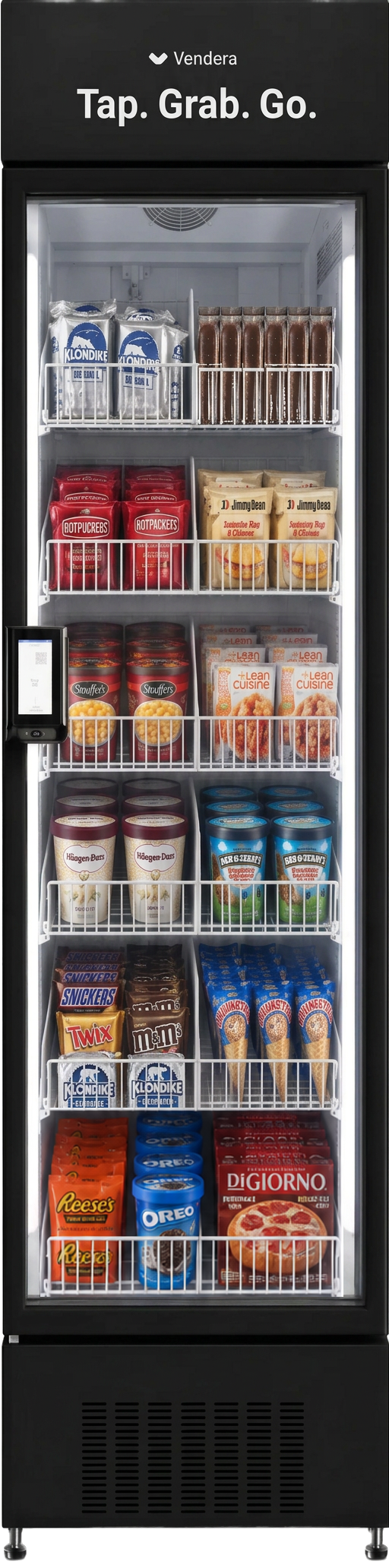 Smart freezer stocked with ice cream and frozen meals